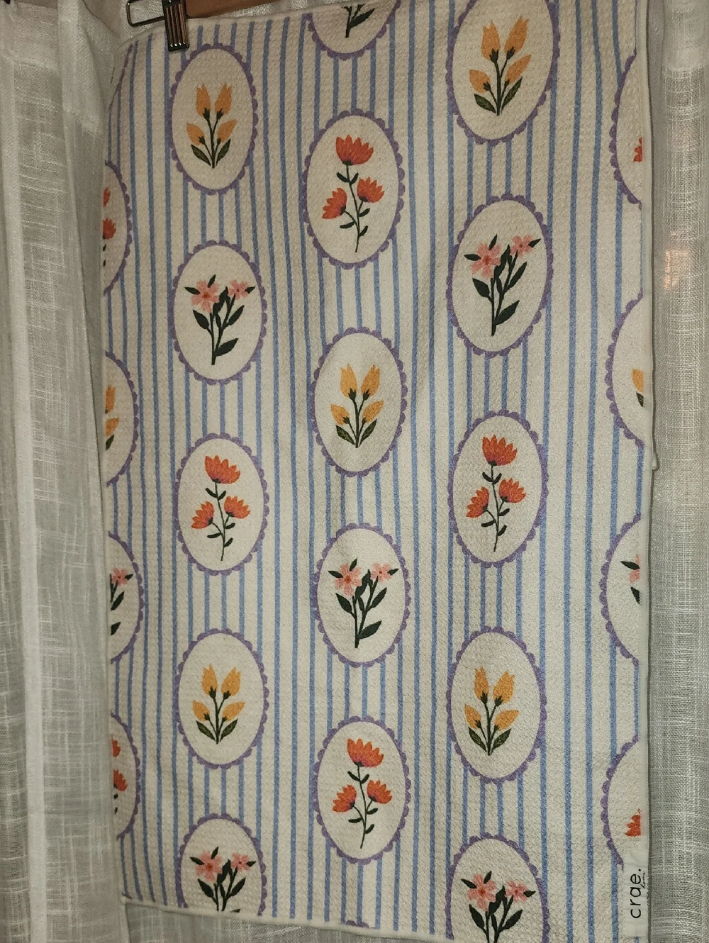 Floral Oval Stripe Jacquard Kitchen Towel - Cream, Blue, Purple, Orange
